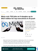 Meta cuts 700 jobs as it dangles up to $921 million for top executives in AI push