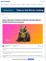 Asian Markets Tumble as Bitcoin Breaks Below $100K Amid Fed Concerns - BeInCrypto