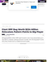 Giant XRP Bag Worth $224 Million Relocated, Pattern Points to Big Player - U.Today