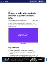 Kraken in talks with strategic investor at $20B valuation: BBG
