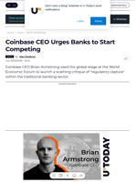 Coinbase CEO Urges Banks to Start Competing - U.Today