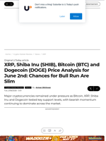 XRP, Shiba Inu (SHIB), Bitcoin (BTC) and Dogecoin (DOGE) Price Analysis for June 2nd: Chances for Bull Run Are Slim - U.Today