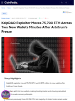 KelpDAO Exploiter Move 75700 ETH Across Two New Wallets After