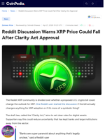 Reddit Discussion Warns XRP Price Could Fall After Clarity Act Approval