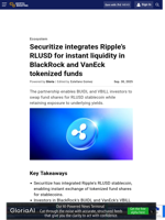 Securitize integrates Ripple’s RLUSD for instant liquidity in BlackRock and VanEck tokenized funds