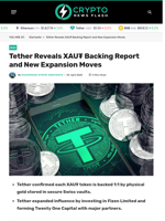 Tether Reveals XAU₮ Backing Report and New Expansion Moves - Crypto News Flash
