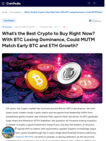 What’s the Best Crypto to Buy Right Now? With BTC Losing Dominance, Could MUTM Match Early BTC and ETH Growth?
