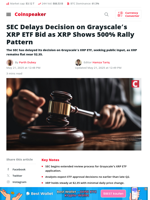 SEC Delays Decision on Grayscale’s XRP ETF Bid as XRP Shows 500% Rally Pattern  - Coinspeaker