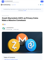 Zcash Skyrockets 240% as Privacy Coins Make a Massive Comeback: Guest Post by AsiaTokenFund | CoinMarketCap