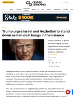 Trump urges Israel and Hezbollah to stand down as Iran deal hangs in the balance