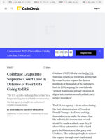 Coinbase Leaps Into Supreme Court Case in Defense of User Data Going to IRS