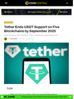 Tether Ends USDT Support on Five Blockchains by September 2025