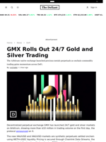 GMX Rolls Out 24/7 Gold and Silver Trading  - 