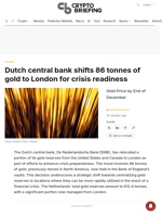 Dutch central bank shifts 86 tonnes of gold to London for crisis readiness