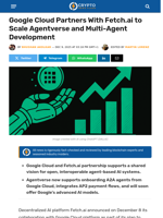 Google Cloud Partners With Fetch.ai to Scale Agentverse and Multi-Agent Development