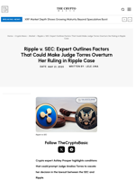Ripple v. SEC: Expert Outlines Factors That Could Make Judge Torres Overturn Her Ruling in Ripple Case