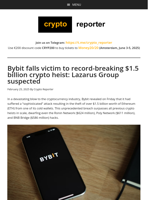 Bybit falls victim to record-breaking $1.5 billion crypto heist: Lazarus Group suspected