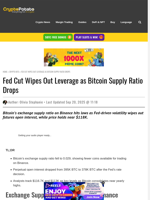 Fed Cut Wipes Out Leverage as Bitcoin Supply Ratio Drops