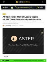 ASTER Market Lead Despite $4.8M Token Transfers by Wintermute