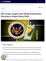 SEC Drops Crypto From 2026 Examination Priorities in Major Policy Shift