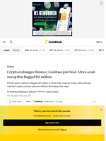 Crypto exchanges Binance, Coinbase join West Africa scam sweep that flagged $11 million