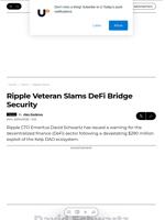 Ripple Veteran Slams DeFi Bridge Security - U.Today