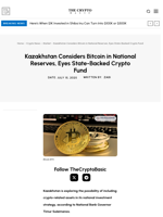 Kazakhstan Considers Bitcoin in National Reserves, Eyes State-Backed Crypto Fund