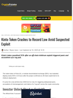 Kinto Token Crashes to Record Low Amid Suspected Exploit