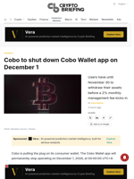Cobo to shut down Cobo Wallet app on December 1