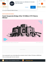 Cysic Suspends Bridge After 10 Million CYS Tokens Minted | Live Bitcoin News