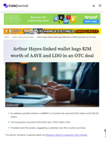 Arthur Hayes-linked wallet bags $2M worth of AAVE and LDO in an OTC deal - CoinJournal