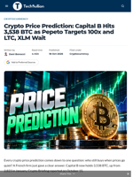 Crypto Price Prediction: Capital B Hits 3,538 BTC as Pepeto Targets 100x and LTC, XLM Wait - TechBullion
