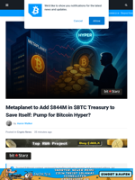 Metaplanet to Add $844M in BTC Treasury to Save Itself: Pump for Bitcoin Hyper?