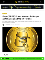 Pepe (PEPE) Price: Memecoin Surges as Whales Load Up on Tokens - CoinCentral