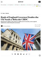 Bank of England Governor Doubts the UK Needs a 'Britcoin' CBDC - Decrypt