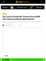Sui Joins Corporate Treasuries as Mill City Ventures Backs Blockchain - CoinCentral