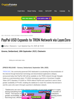 PayPal USD Expands to TRON Network via LayerZero