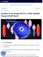 Cardano Price Breaks $0.74, Is ADA Headed Toward $0.85 Next?