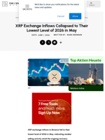 XRP Exchange Inflows Collapsed to Their Lowest Level of 2026 in May