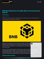 BNB Chain Extends Zero-Fee USDC, USD1, and U Transactions to Sept. 30 - Blockchain.News