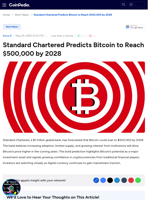 Standard Chartered Predicts Bitcoin to Reach $500,000 by 2028