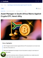Asset Manager in South Africa Warns Against Crypto ETF, Here’s Why 