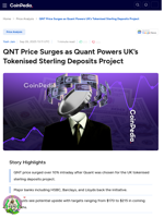 QNT Price Surges as Quant Powers UK’s Tokenised Sterling Deposits Project