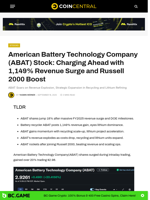 American Battery Technology Company (ABAT) Stock: Charging Ahead with 1,149% Revenue Surge and Russell 2000 Boost