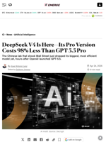 DeepSeek V4 Is Here—Its Pro Version Costs 98% Less Than GPT 5.5 Pro - Decrypt