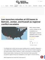 Iran launches missiles at US bases in Bahrain, Jordan, and Kuwait as regional conflict escalates