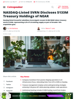 NASDAQ-Listed SVRN Discloses $133M Treasury Holdings of NEAR - Coinspeaker
