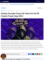 Celsius Founder Faces 20 Years for $4.7B Crypto Fraud, Says DOJ