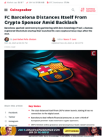 FC Barcelona Distances Itself From Crypto Sponsor Amid Backlash - Coinspeaker