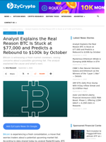 Analyst Explains the Real Reason BTC Is Stuck at $77,000 and Predicts a Rebound to $100k by October ⋆ ZyCrypto